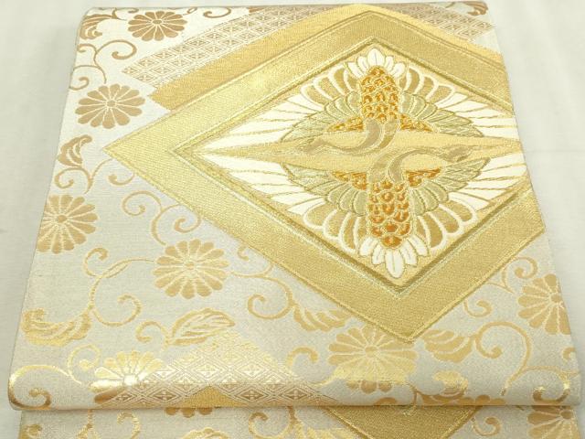 平和屋本店▼六通柄袋帯 双鶴花唐草文 24つづれ織 正絹 逸品 DABI4581sf