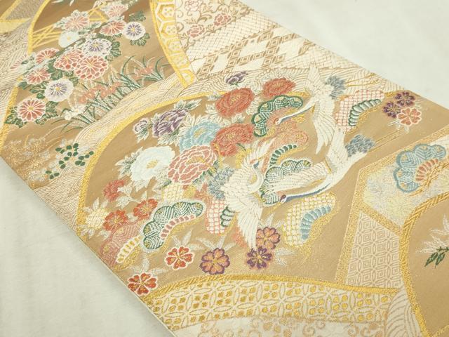 平和屋本店▼六通柄袋帯 唐織 飛鶴花文 本金弐重箔 正絹 逸品 DABI4582sf