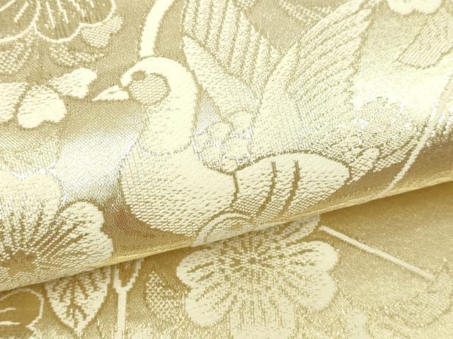 平和屋本店▼六通柄袋帯 花鳥文 24金 金箔二重織 正絹 逸品 DABI4583sf