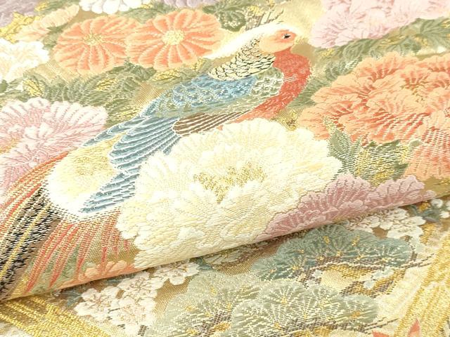 平和屋本店▼六通柄袋帯 唐織 花園格子花鳥 本金箔 正絹 逸品 DABI4594sf