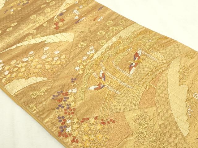 平和屋本店●西陣 長嶋成織物 ながしま帯 六通柄袋帯 扇面蒔絵散 本金箔 瀞金錦 正絹 逸品 DABI4596sf
