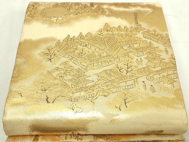 平和屋本店▼両方向両面 全通柄袋帯 源氏物語 本金箔プラチナ箔 反端付き 正絹 逸品 DABI4599sf