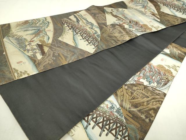 平和屋本店▼六通柄袋帯 九百錦 扇面東海道 24K純金箔 正絹 逸品 DABI4606sf