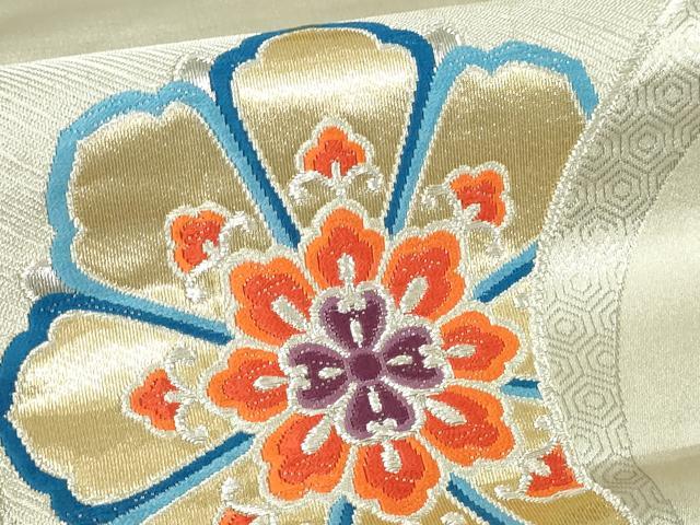 平和屋本店▼六通柄袋帯 唐織 正倉院花文 24K金箔二重織 正絹 逸品 DABI4608sf