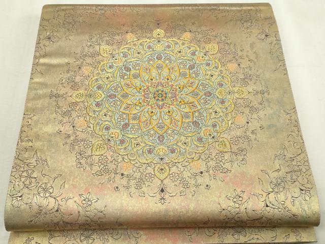 平和屋本店▼六通柄袋帯 東方更紗丸文 本金絹箔1200 正絹 逸品 DABI4616sf