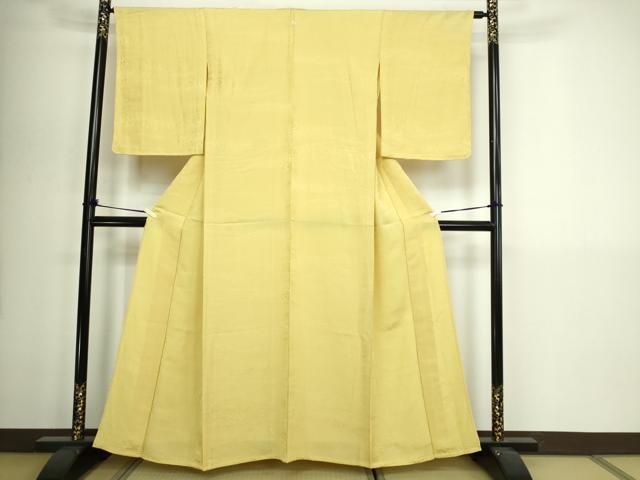 平和屋着物▽上質な色無地 単衣 霞地紋 淡黄色 正絹 逸品 未使用 DABI4622sf