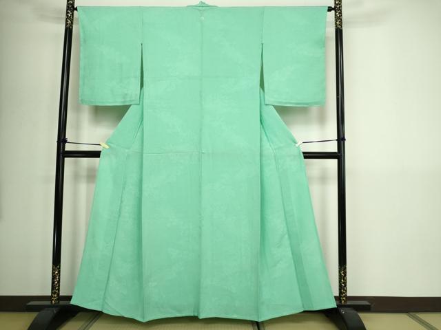 平和屋着物▽上質な色無地 単衣 枝葉地紋 薄萌葱色 正絹 逸品 未使用 DABI4625sf