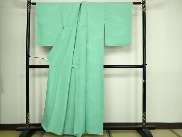 平和屋着物▽上質な色無地 単衣 枝葉地紋 薄萌葱色 正絹 逸品 未使用 DABI4625sf