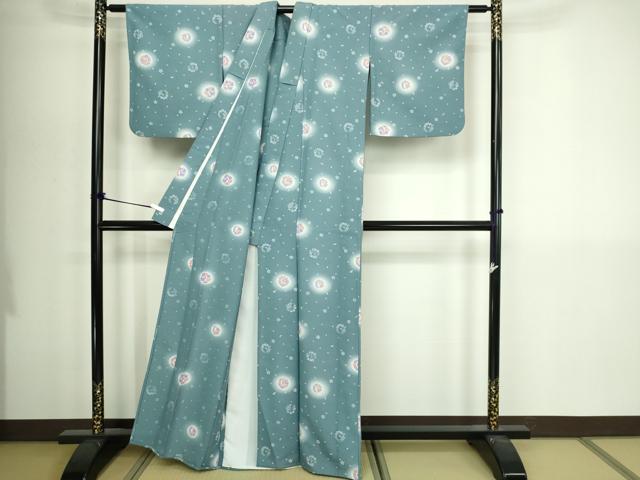 平和屋着物▽小紋 単衣 草花文 蛍暈し 洗える着物 DABI4627sf
