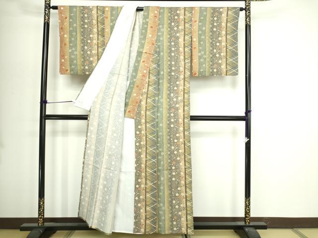 平和屋着物▽上質な小紋 単衣 草花文 金彩 正絹 逸品 DABI4632sf