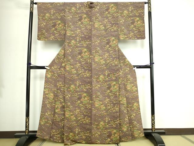 平和屋着物▽上質な小紋 単衣 風景文 松竹梅 鬼しぼ縮緬 正絹 逸品 DABI4633sf