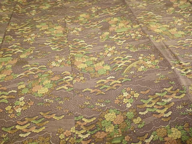 平和屋着物▽上質な小紋 単衣 風景文 松竹梅 鬼しぼ縮緬 正絹 逸品 DABI4633sf