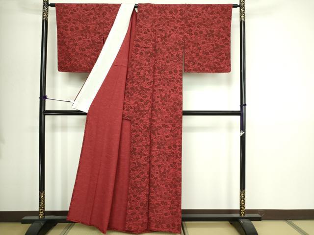 平和屋着物▽上質な小紋 単衣 型染め 流水草花文 正絹 逸品 DABI4635sf