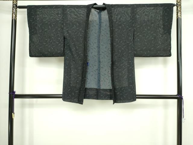 平和屋着物▽羽織 スリーシーズン 春夏秋 塵除け 唐草文 黒地 正絹 逸品 DABI4646sf