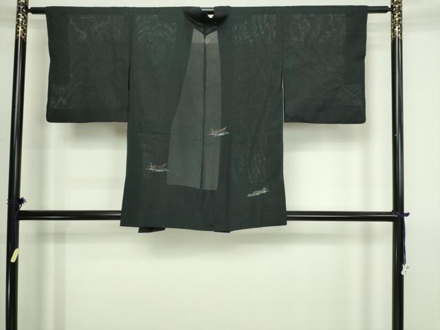 平和屋着物▽羽織 スリーシーズン 春夏秋 塵除け 流水草花文 黒地 正絹 逸品 DABI4649sf