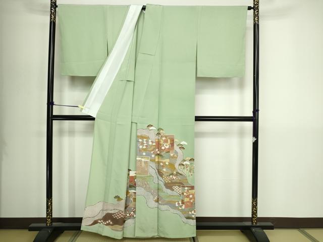 平和屋着物▽豪華色留袖 単衣 駒刺繍 風景草花文 松竹梅 金彩 正絹 逸品 未使用 DABI4662sf