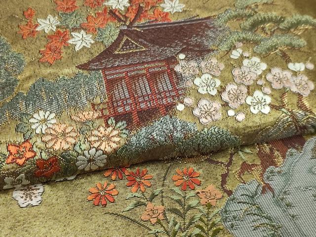 平和屋本店●六通柄袋帯 楽園瑞鳥絵文 本金箔 金泥箔 正絹 逸品 DABI4673sf