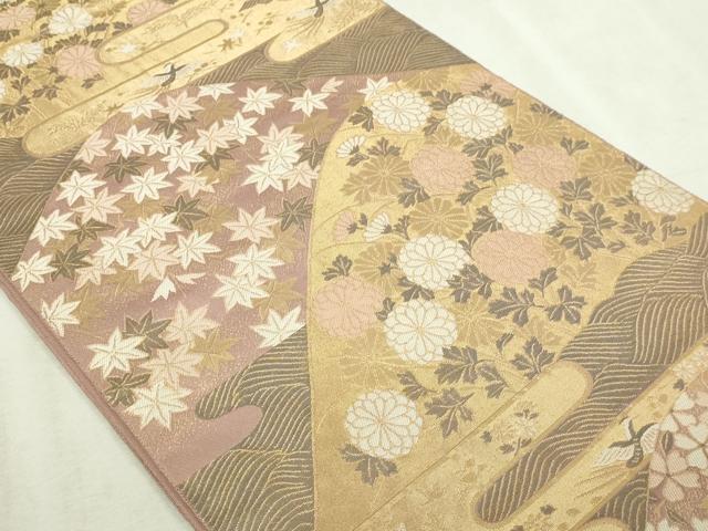 平和屋本店▼六通柄袋帯 山取四季花紋 純金箔 正絹 逸品 DABI4674sf