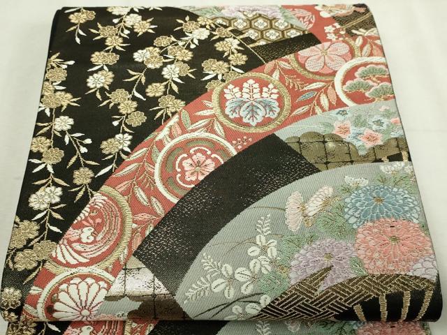 平和屋本店▼六通柄袋帯 唐織 珀絞錦 鳳凰地紙花文 本金二重箔 正絹 逸品 DABI4678sf