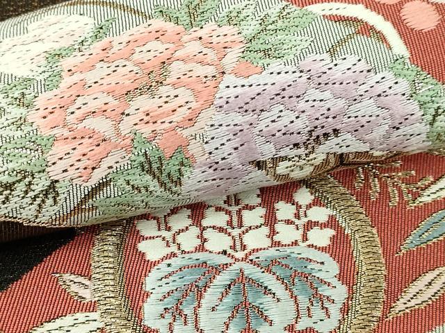 平和屋本店▼六通柄袋帯 唐織 珀絞錦 鳳凰地紙花文 本金二重箔 正絹 逸品 DABI4678sf