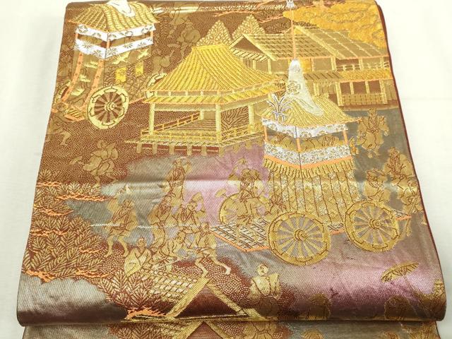 平和屋本店▼六通柄袋帯 祇園祭風景 二重箔 純金箔使用 正絹 逸品 DABI4679sf