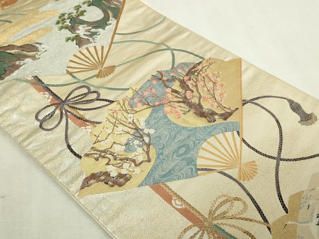 平和屋本店▼六通柄袋帯 光琳扇絵集 純金箔 正絹 逸品 DABI4683sf