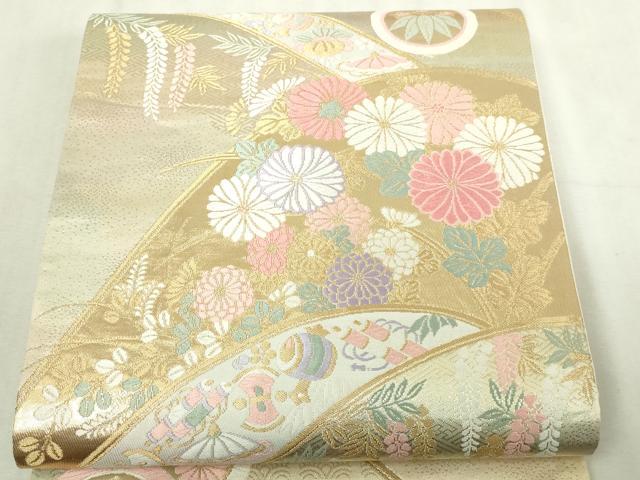 平和屋本店▼六通柄袋帯 唐織 遠山花文錦箔 純金箔 正絹 逸品 DABI4686sf