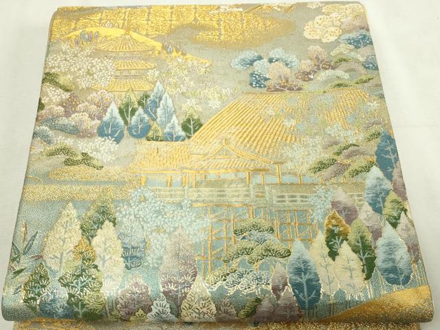 平和屋本店▼六通柄袋帯 世界文化遺産指定 三連作 風花草花文 本金箔 正絹 逸品 DABI4704sf