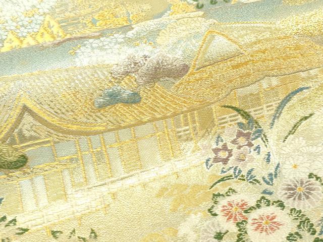 平和屋本店▼六通柄袋帯 世界文化遺産指定 三連作 風花草花文 本金箔 正絹 逸品 DABI4704sf