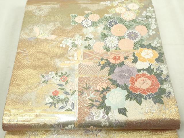 平和屋本店▼六通柄袋帯 唐織 花鳥文 本金箔 秀鳳箔 正絹 逸品 DABI4711sf