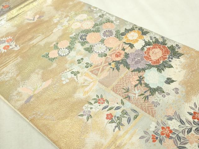 平和屋本店▼六通柄袋帯 唐織 花鳥文 本金箔 秀鳳箔 正絹 逸品 DABI4711sf