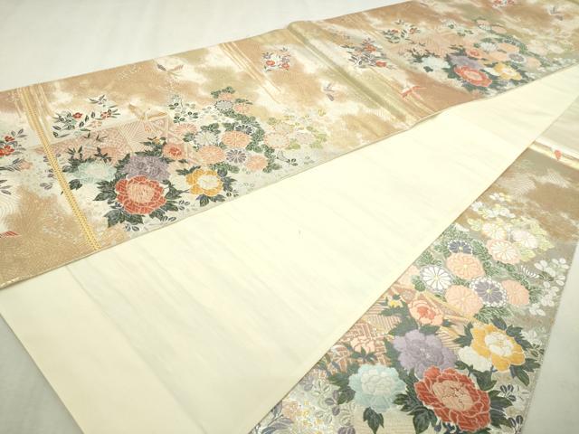 平和屋本店▼六通柄袋帯 唐織 花鳥文 本金箔 秀鳳箔 正絹 逸品 DABI4711sf