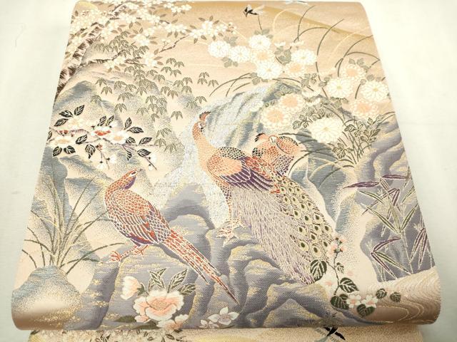 平和屋本店▼六通柄袋帯 唐織 九百錦 花鳥文 純金箔 正絹 逸品 DABI4712sf