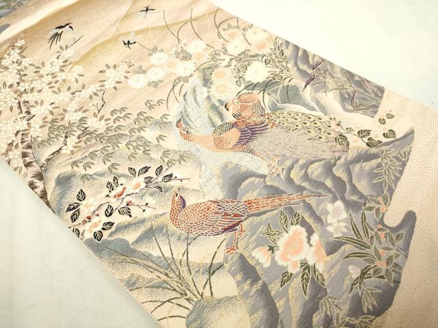 平和屋本店▼六通柄袋帯 唐織 九百錦 花鳥文 純金箔 正絹 逸品 DABI4712sf