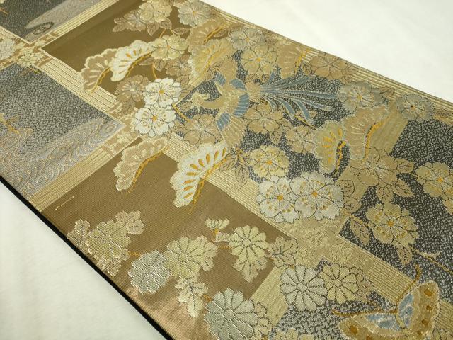 平和屋本店▼西陣 尾島産業謹製 六通柄袋帯 正倉院花鳥 本金箔二重引錦 正絹 逸品 DABI4720sf