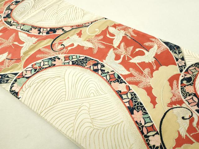 平和屋本店▼六通柄袋帯 唐織 彩錦 飛鶴花文 本金箔24K 正絹 逸品 DABI4730sf