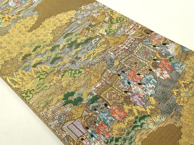 平和屋本店▼西陣 廣部商事謹製 全通柄袋帯 京洛祇園祭還絵巻 弐拾四金箔使用 上代68万 正絹 逸品 DABI4731sf