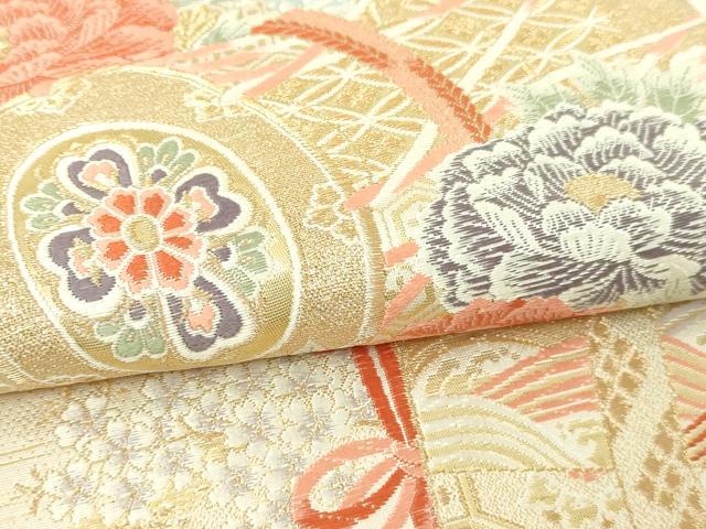 平和屋本店▼六通柄袋帯 唐織 几帳花鼓文 九百本金箔 正絹 逸品 DABI4741sf