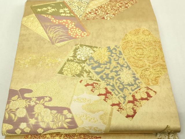 平和屋本店▼西陣織 陰山織物謹製 箔屋清兵衛 六通柄袋帯 冊子花文 本金箔 正絹 逸品 DABI4743sf