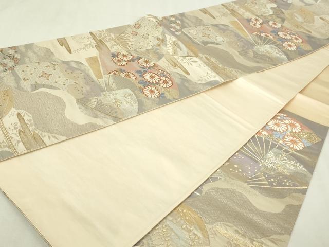 平和屋本店▼六通柄袋帯 扇面花文 純銀 純金箔 正絹 逸品 DABI4751sf