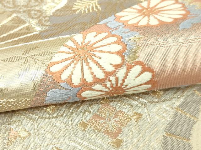 平和屋本店▼六通柄袋帯 扇面花文 純銀 純金箔 正絹 逸品 DABI4751sf