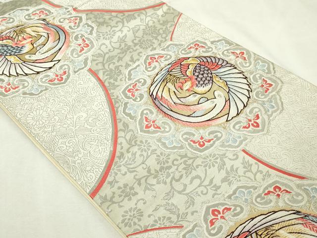 平和屋本店▼六通柄袋帯 唐織 孔雀花文 本金箔 二丁箔 正絹 逸品 DABI4756sf
