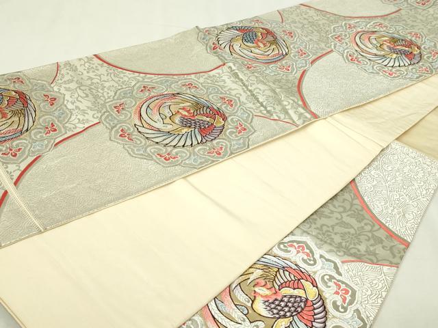 平和屋本店▼六通柄袋帯 唐織 孔雀花文 本金箔 二丁箔 正絹 逸品 DABI4756sf