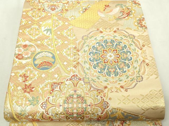 平和屋本店▼六通柄袋帯 唐織錦 鳳凰正倉院花文 本金箔 正絹 逸品 DABI4763sf