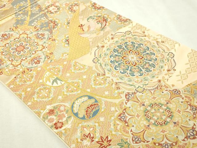 平和屋本店▼六通柄袋帯 唐織錦 鳳凰正倉院花文 本金箔 正絹 逸品 DABI4763sf