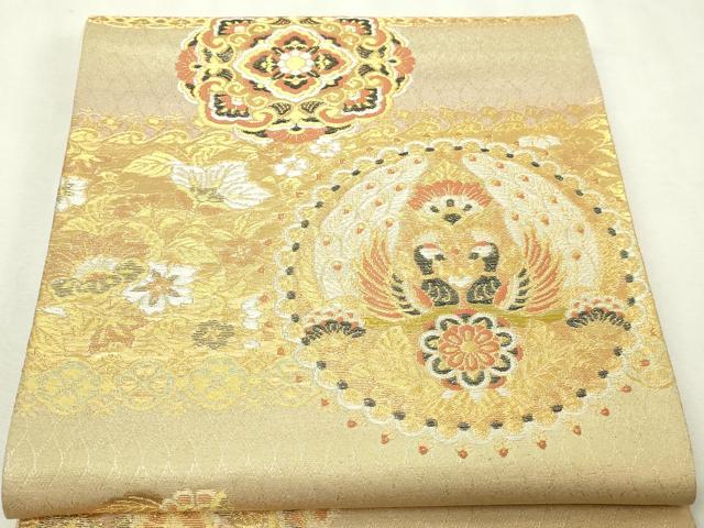 平和屋本店▼六通柄袋帯 刺宝蓁鳥文 本金箔 正絹 逸品 DABI4767sf