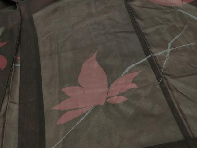 平和屋着物▽羽織 スリーシーズン 春夏秋 塵除け 枝葉文 黒地 正絹 逸品 DABI4773sf