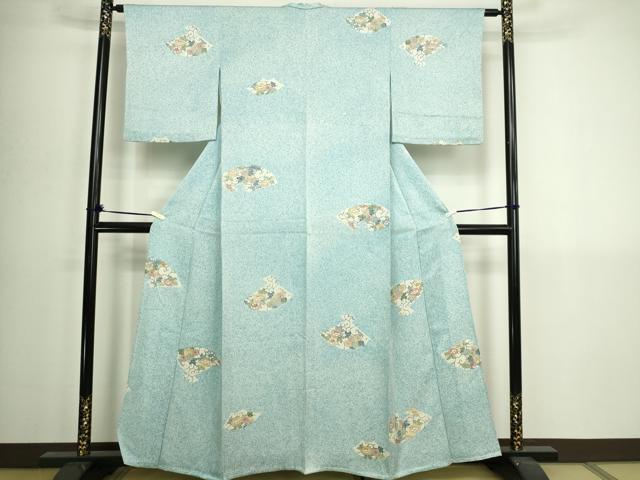 平和屋着物▽上質な小紋 単衣 型染め 地紙花唐草文 正絹 逸品 DABI4775sf