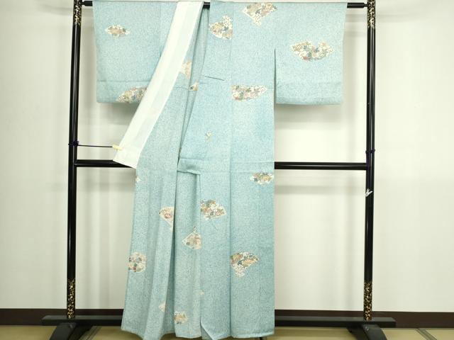 平和屋着物▽上質な小紋 単衣 型染め 地紙花唐草文 正絹 逸品 DABI4775sf
