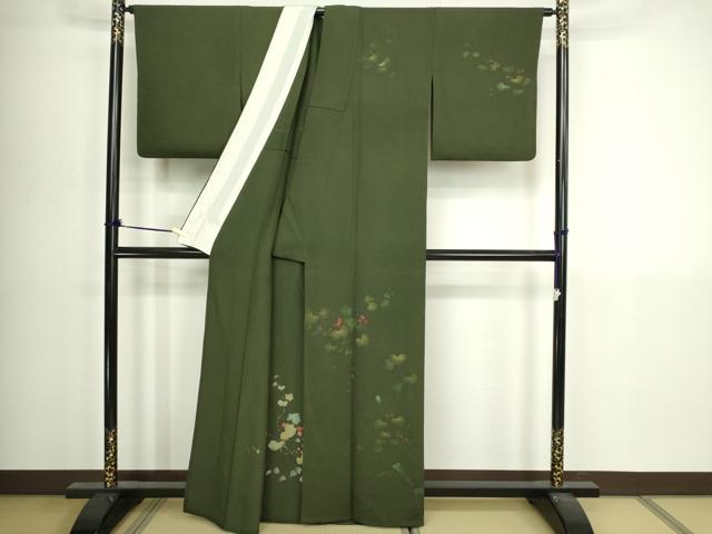 平和屋着物▽訪問着 単衣 ろうけつ染 蔦の葉文 正絹 逸品 DABI4789sf